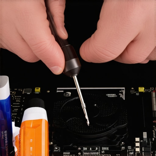 A close-up of a person maintaining a workstation PC by mounting a CPU cooler with professional tools.