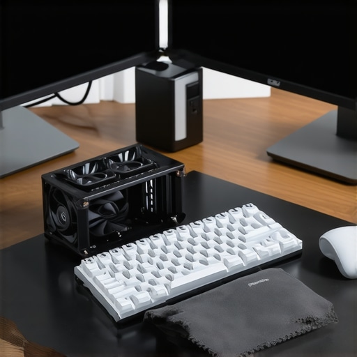 Professional Workstation Maintenance and Tools A well-maintained professional workstation showing PC cooling and mechanical keyboard tools.