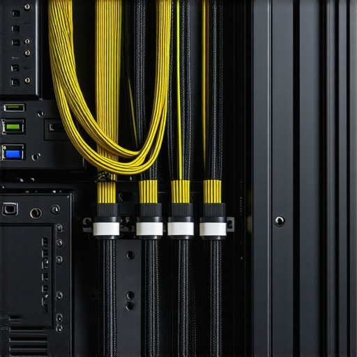 Professional Workstation Power and Cable Management A detailed view of high-quality power cables and a power supply inside a professional workstation PC.