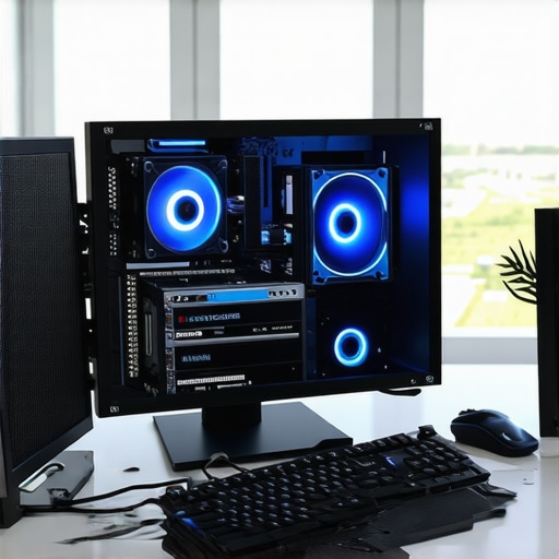 Professional Workstation with High Airflow A high-performance workstation PC showcasing mesh airflow and mechanical keyboard setup.