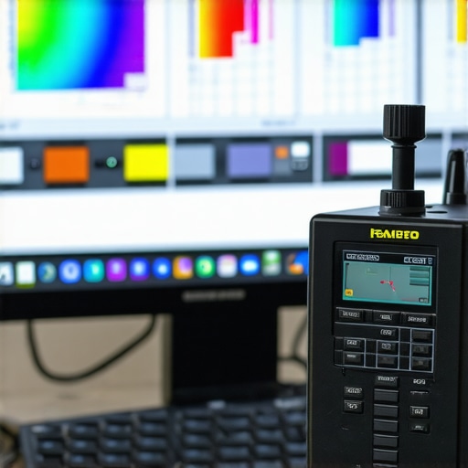 Professional monitor calibration using a colorimeter A hardware colorimeter device attached to a computer screen for Delta E color calibration.
