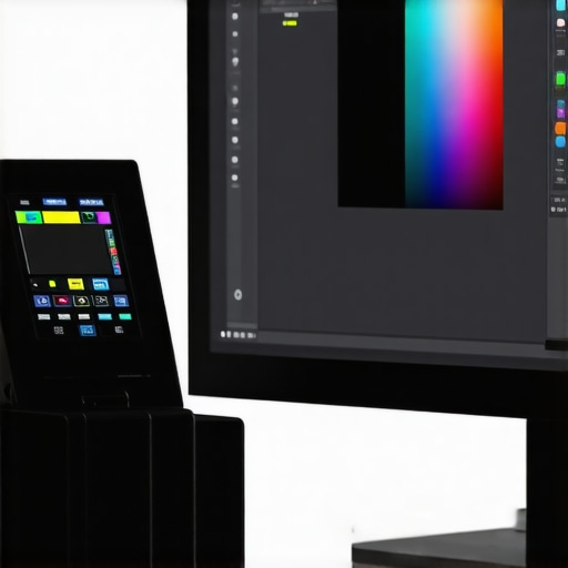Professional monitor calibration with a colorimeter A colorimeter being used to calibrate a 32-inch 4K professional monitor for color accuracy.