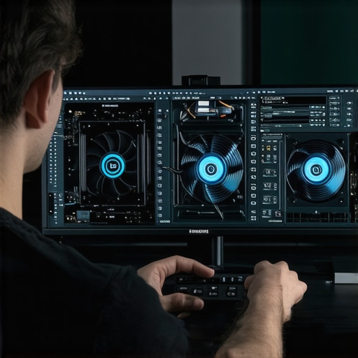 Professional workstation fan tuning and cooling optimization Close-up of a technician optimizing fan curves for a silent PC workstation