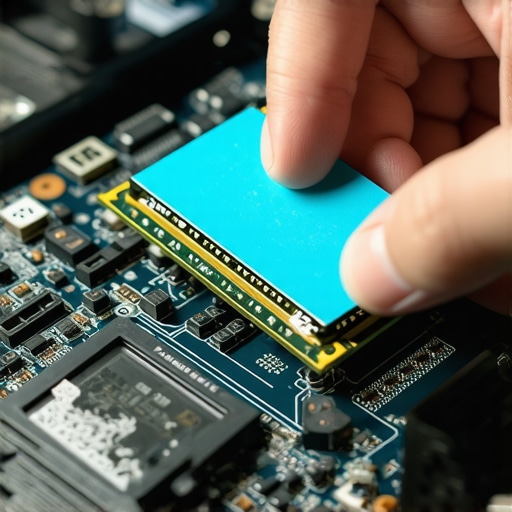 Proper Thermal Pad Application for M.2 SSD Close-up of thermal pad being placed on an NVMe SSD controller