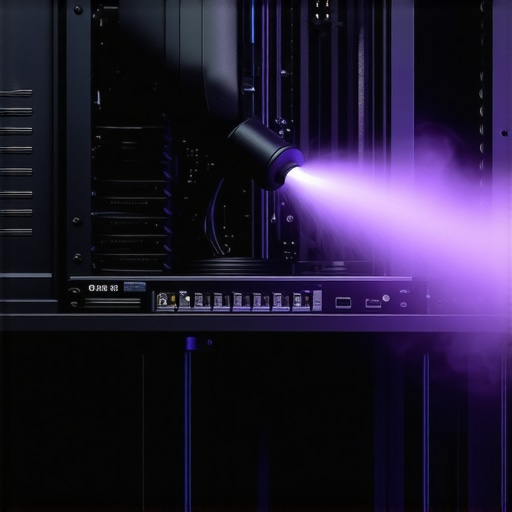 Cleaning dust from a professional PC workstation with an air duster