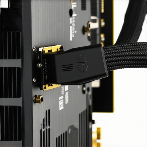 Safe GPU Power Cable Installation A close-up showing a safe 12VHPWR cable bend radius in a PC workstation.