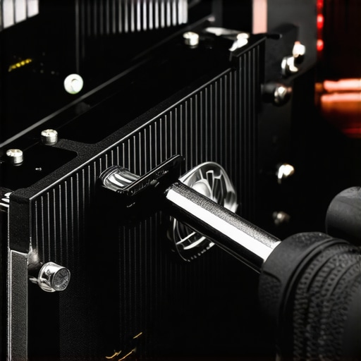 Securing a GPU with metal screws Close up of a technician using a screwdriver to secure a graphics card into a workstation chassis.