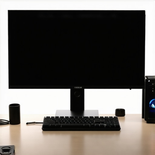 Streamlined Minimalist Professional Workstation A clean professional desk setup with a single monitor and mechanical keyboard designed for maximum focus.