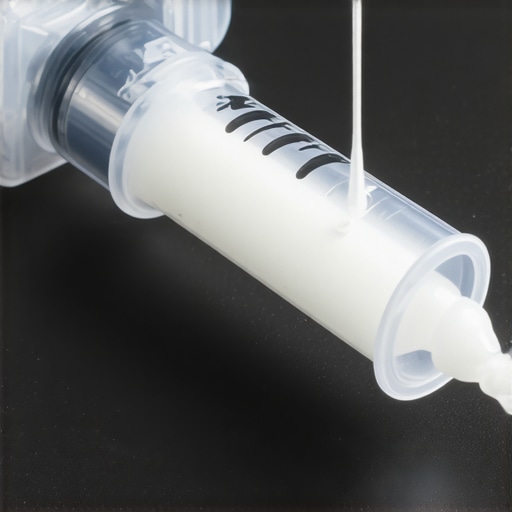 Syringe lubrication method for keyboard stabilizers Close-up of a syringe injecting lubricant into a mechanical keyboard stabilizer to stop rattling.