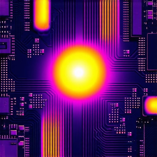 Thermal Map of a High-Performance NVMe SSD A thermal image showing the temperature difference between an SSD controller and NAND flash chips.