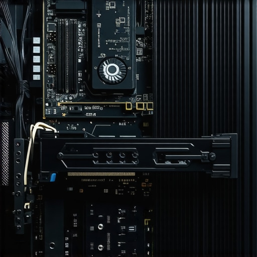 Close up of a professional PC build with a GPU support bracket and clean air cooling system.