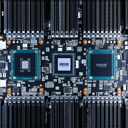 Workstation Motherboard NVMe Slot Configuration A close-up of a high-end motherboard showing four M.2 SSD slots with professional thermal management armor.