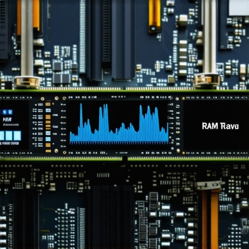 Close up of workstation RAM with diagnostic overlay showing stability metrics